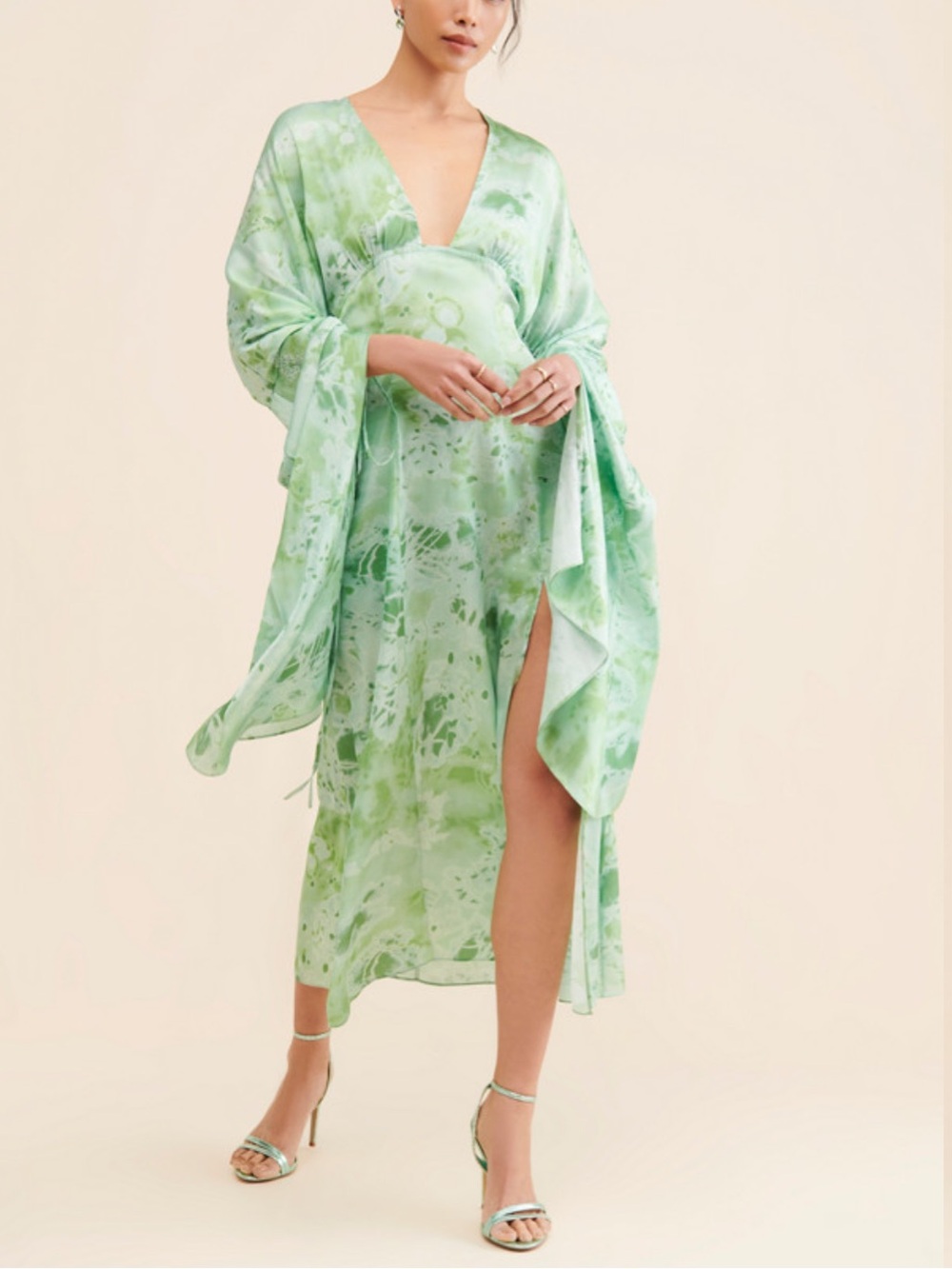 Anthropologie Let Me Be Midas Abstract Green Midi Dress Small 57251